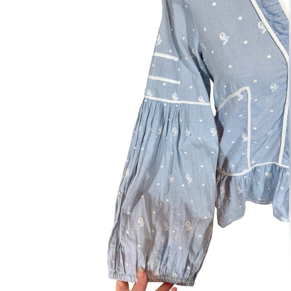 Ulla Johnson Etienne Blouse Chambray Floral Embroidered Swiss Dot - Picture 8 of 13